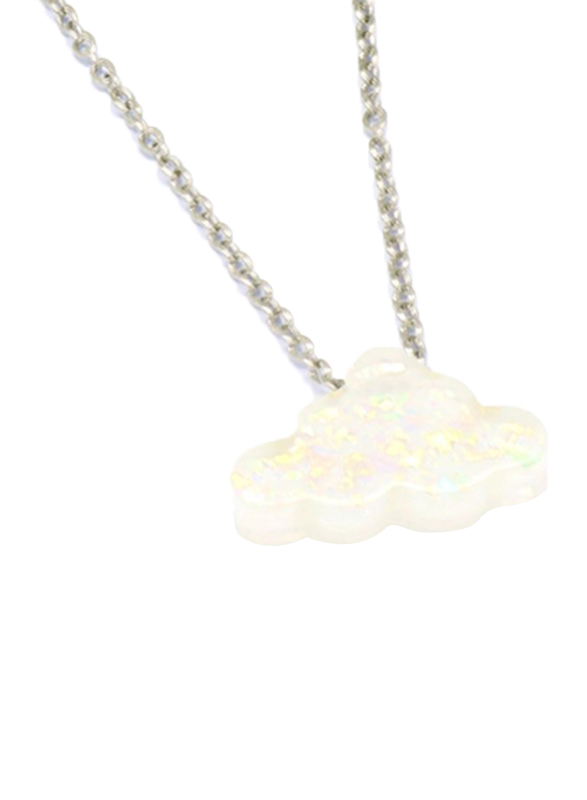 Florence Collection Silver Plated Copper Cloud Pendant Necklace for Women, with Opal Stone, White/Silver
