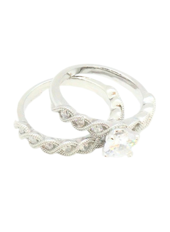 Florence Collection Rhodium Polished Wedding Ring for Women with Zircon Stone Studded, Silver, Free Size