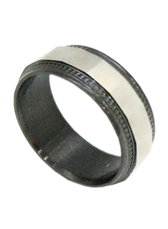Florence Collection Two Tone Stainless Steel Round Ring for Men, Black/Silver, Free Size