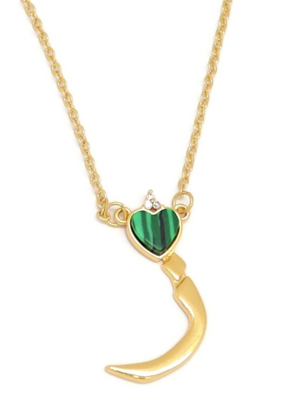Florence Collection Gold Plated Copper Necklace for Women, with Heart and Arabic Letter Z Pendant, Green/Gold