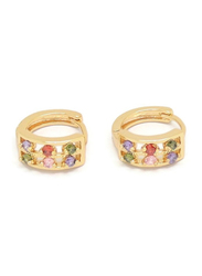 Florence Collection Gold Plated Copper Six Round Shape Crystal Huggie Clip Earrings for Women, with Multi Stones, Red/Green/Pink/Purple/Gold