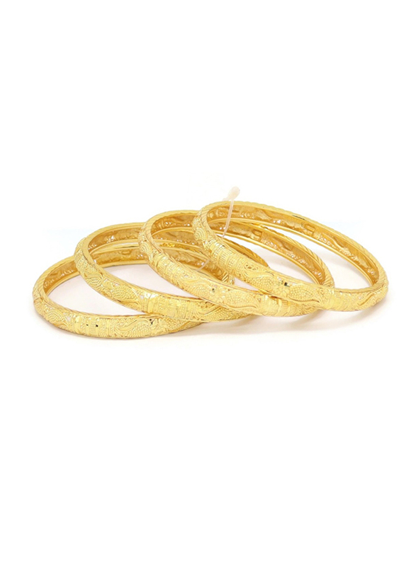 Florence Collection 4-Pieces Gold Plated Copper Flower Bangle Bracelet for Women, Yellow Gold
