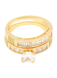 Florence Collection 18k Gold Pair Wedding Ring for Women with Zircon Stone Studded, Gold, Free Size