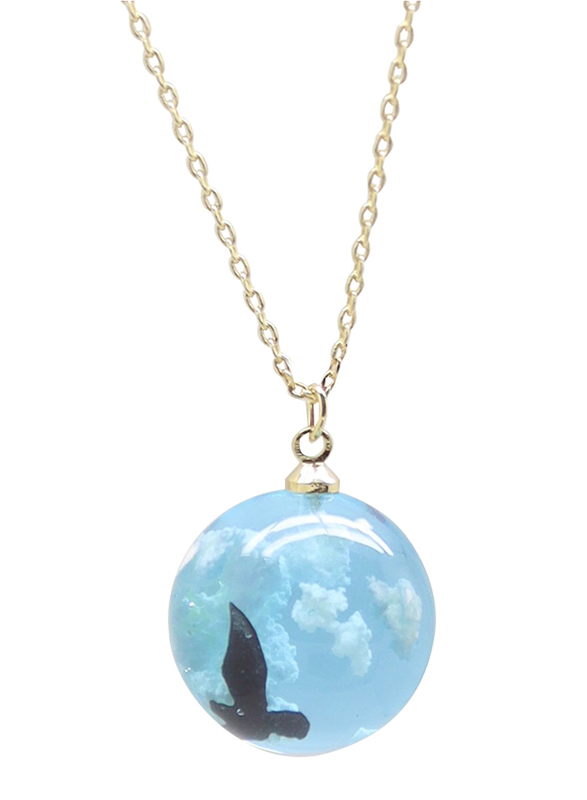 Florence Collection Gold Plated Copper Necklace for Women, with Sky Cloud Resin Ball Pendant, Blue/Gold