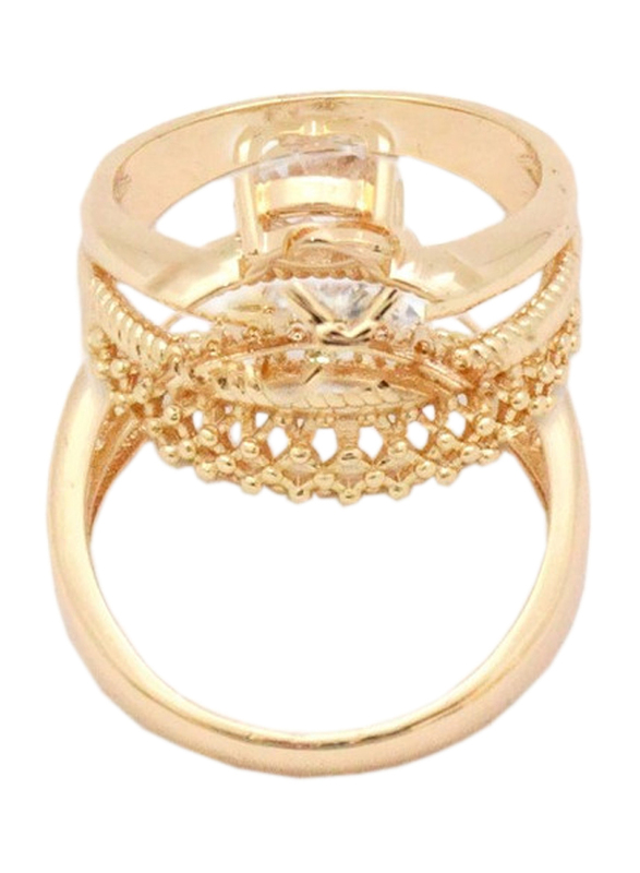 Florence Collection Criss Cross Design Gold Wedding Ring for Women with Zircon Stone Studded, Gold, Free Size