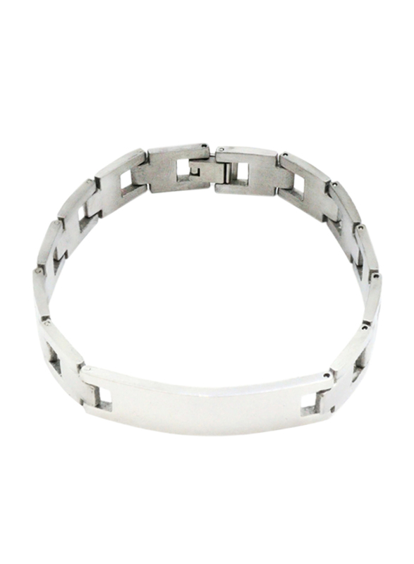 Florence Collection Stainless Steel Bracelet for Men with Fold Over Clasp & Embroidery, Silver