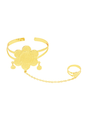 Florence Collection 18k Gold Plating Cuff Bracelet for Women with Seminal Star Design and Ring Attached, Gold