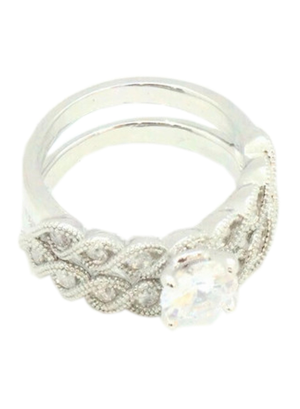 Florence Collection Rhodium Polished Wedding Ring for Women with Zircon Stone Studded, Silver, Free Size