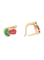Florence Collection Gold Plated Copper English Lock Earrings for Women, with Ruby and Emerald Stone, Red/Green/Gold