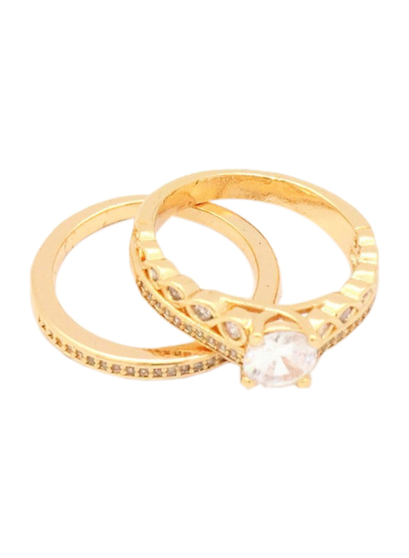 Florence Collection 18k Gold Pebble Design Wedding Ring for Women with Zircon Stone Studded, Gold, Free Size