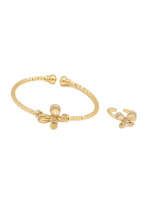 Florence Collection 2-Pieces Gold Plated Copper Butterfly Cuff Bracelet & Ring Jewellery Set for Girls, with Cubic Zirconia Stone, Gold/White