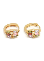 Florence Collection Gold Plated Copper Six Ellipse Shape Crystal Huggie Clip Earrings for Women, with Multi Stones, Red/Green/Pink/Gold