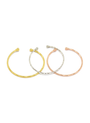 Florence Collection 3-Piece 18k Gold Plating Bangle Bracelets Set for Women with Rope Style Twisted and Sophisticated Design Small Ball Terminals on Either End, Silver/Gold/Rose Gold