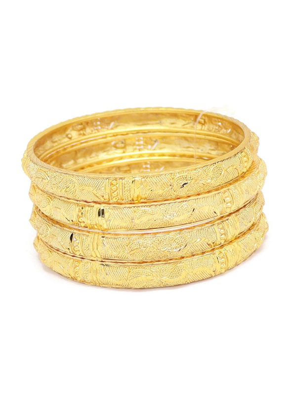 Florence Collection 4-Pieces Gold Plated Copper Teardrop Design Bangle Bracelet for Women, Yellow Gold