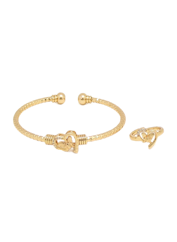 Florence Collection 2-Pieces Gold Plated Copper Love Butterfly Cuff Bracelet & Ring Jewellery Set for Girls, with Cubic Zirconia Stone, Gold/White
