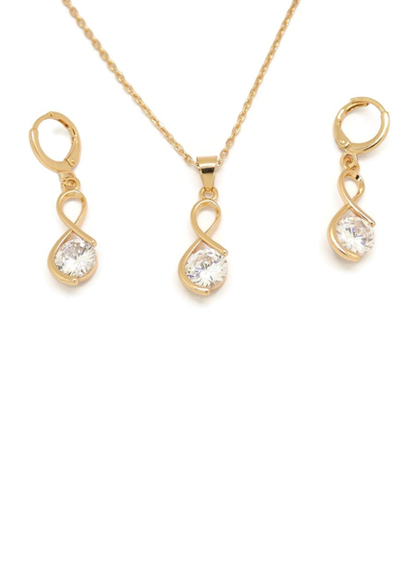 Florence Collection 2-Pieces Gold Plated Copper Infinity Necklace and Earrings Jewelry Set for Women, with Cubic Zirconia Stone, White/Gold