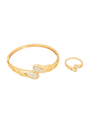 Florence Collection 2-Piece 18K Gold Design Bracelet and Ring Set for Women with Sparkly White Cubic Stones, Gold