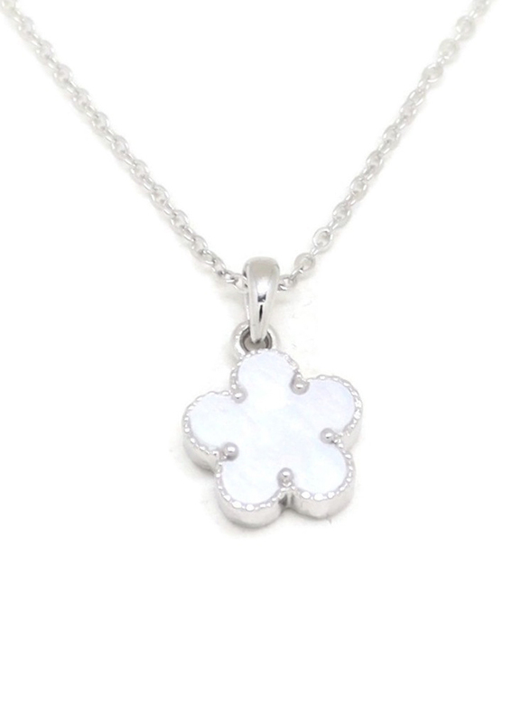 Florence Collection 2-Piece Silver Plated Daisy Flower Necklace and Earrings Jewellery Set for Women, with Emerald Stone, White/Silver