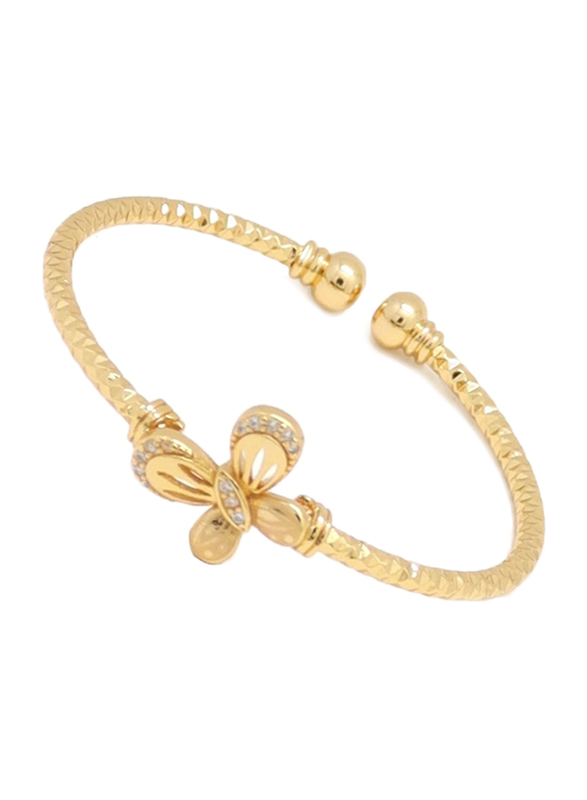 Florence Collection 2-Pieces Gold Plated Copper Butterfly Cuff Bracelet & Ring Jewellery Set for Girls, with Cubic Zirconia Stone, Gold/White