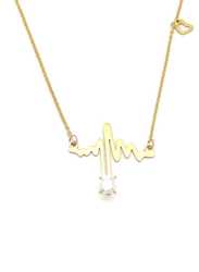 Florence Collection 2-Pieces Gold Plated Copper Lifeline Pulse Heartbeat Necklace and Earrings Jewelry Set for Women, with Diamond, White/Gold