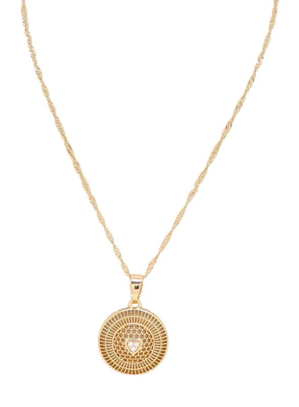 Florence Collection Gold Plated Copper Circle of Love Pendant Necklace for Women, with Cubic Zirconia Stone, Gold/White