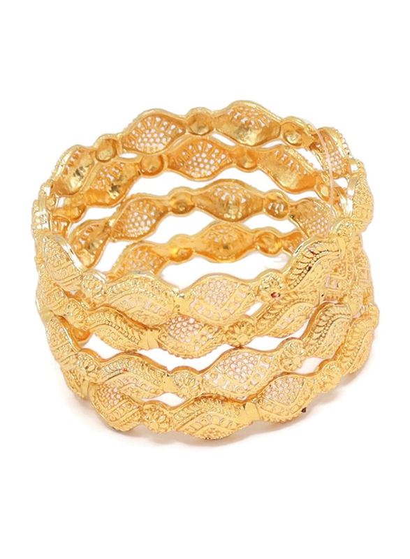 Florence Collection 4-Pieces Gold Plated Copper Floral Filigree Bangle Bracelet for Women, White/Yellow Gold