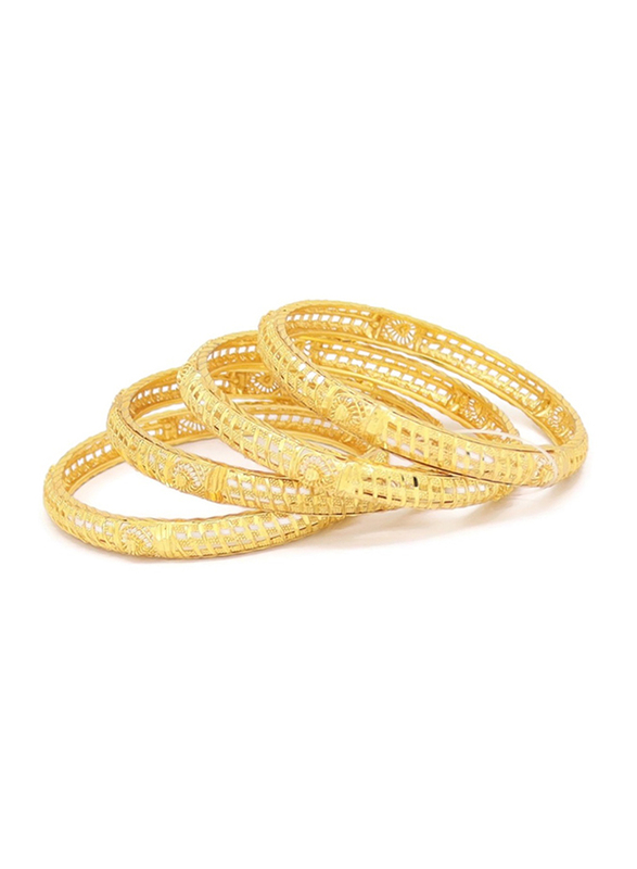 Florence Collection 4-Pieces Gold Plated Copper Heart Net Bangle Bracelet for Women, White/Gold