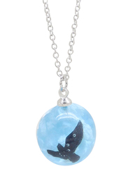 Florence Collection Silver Plated Copper Necklace for Women, with Sky Cloud Resin Ball Pendant, Blue/Silver