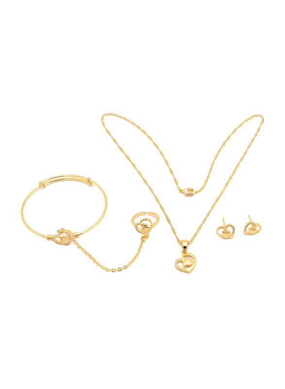 Florence Collection 3-Pieces 18K Gold Plated Jewellery Set for Girls, with Earrings, Bracelet, Ring and Necklace with Heart Shape Design and Cubic Zirconia Stones, Gold