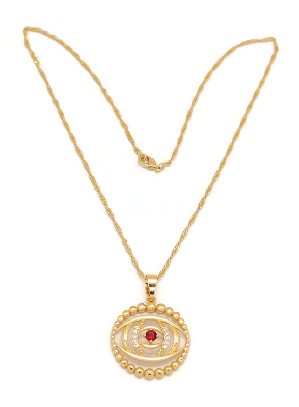 Florence Collection Gold Plated Copper Necklace for Women, with Cubic Zirconia Stone, Ruby and Evil-Eye Protection Pendant, White/Red/Gold
