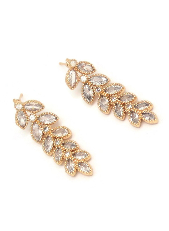 Florence Collection 2-Piece Gold Plated Princess Flower Necklace and Earrings Jewellery Set for Women, with Cubic Zirconia Stone, White/Gold
