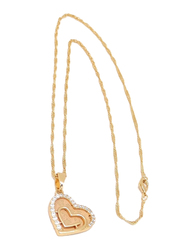 Florence Collection Gold Plated Copper Twin Outer Hearts Pendant Necklace for Women, with Cubic Zirconia Stone, Gold/White