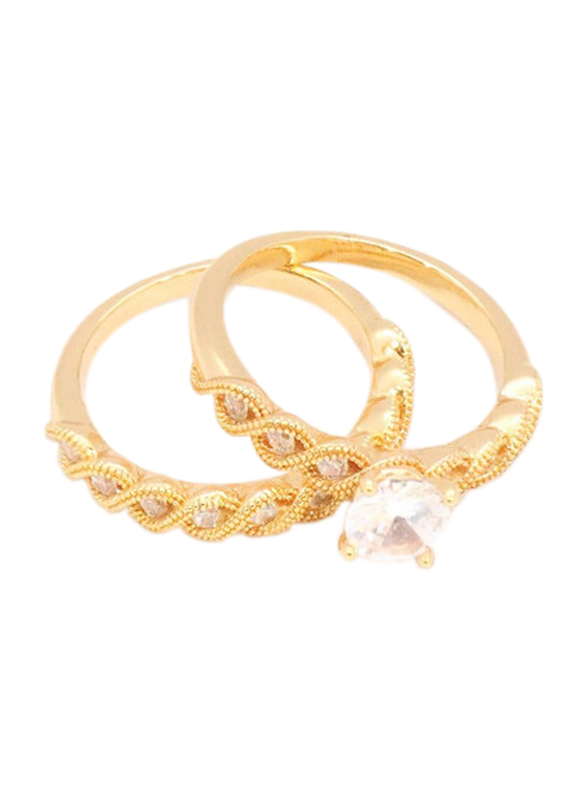 Florence Collection 18k Gold Braid Design Wedding Ring for Women with Zircon Stone Studded, Gold, Free Size