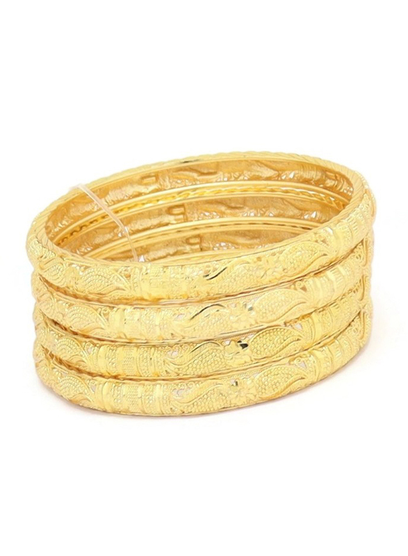 Florence Collection 4-Pieces Gold Plated Copper Flower Bangle Bracelet for Women, Yellow Gold