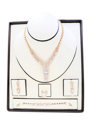 Florence Collection 4-Piece Gold Plated Bridal Set for Women with Zircon Studded Necklace, Earrings, Ring and Bracelet