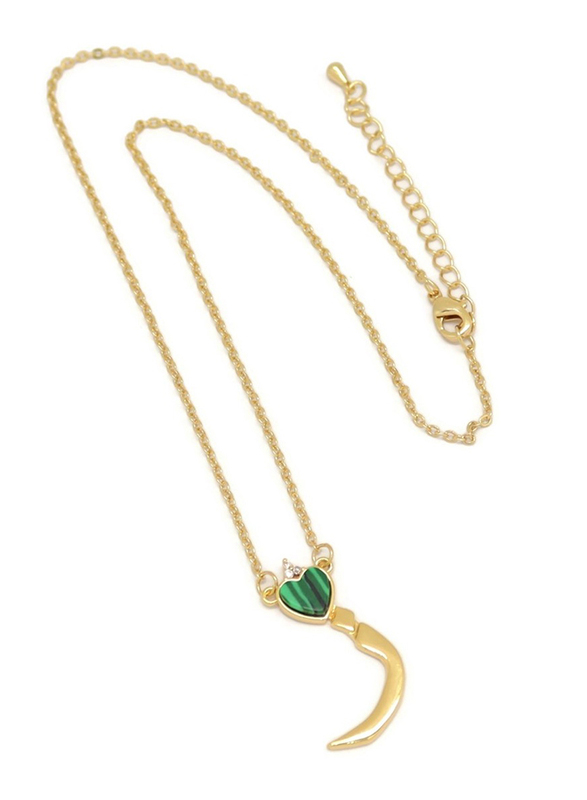 Florence Collection Gold Plated Copper Necklace for Women, with Heart and Arabic Letter Z Pendant, Green/Gold