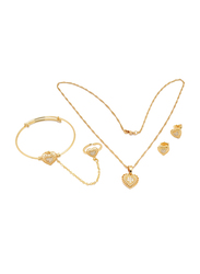 Florence Collection 3-Pieces 18K Gold Plated Jewellery Set for Girls, with Earrings, Bracelet, Ring and Necklace with Heart Design, Gold