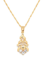 Florence Collection Gold Plated Copper Necklace for Women, with Cubic Zirconia Stone and Floral Leaf Branch Pendant, White/Gold