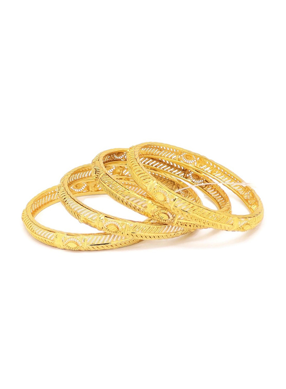 Florence Collection 4-Pieces Gold Plated Copper Evil-Eye Protection Bangle Bracelet for Women, White/Gold