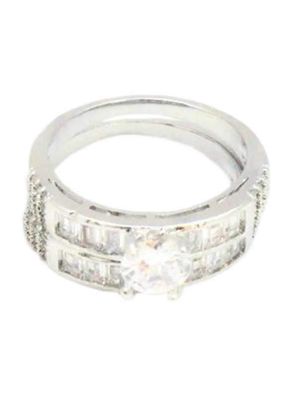 Florence Collection Rhodium Wedding Ring for Women with Zircon Stones Studded, Silver, Free Size