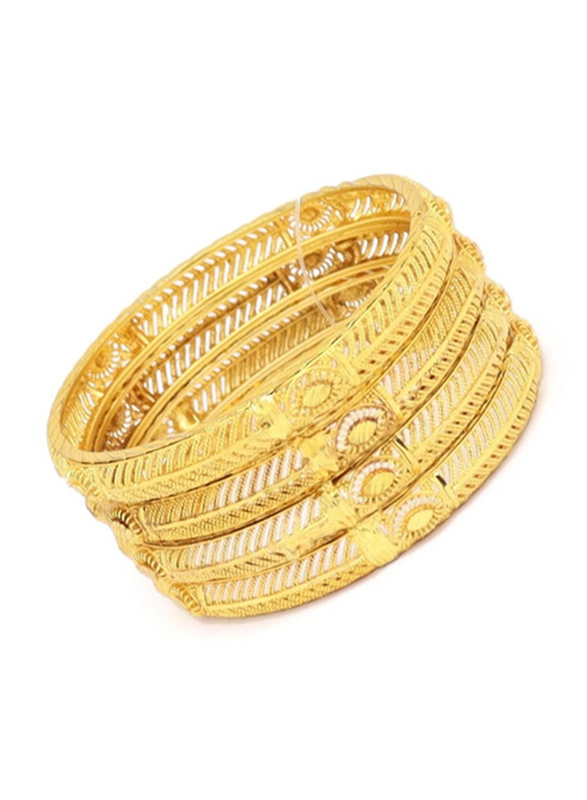 Florence Collection 4-Pieces Gold Plated Copper Evil-Eye Protection Bangle Bracelet for Women, White/Gold