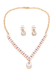 Florence Collection 2-Piece Gold Plated Single Drop Crystal Necklace and Earrings Jewellery Set for Women, with Cubic Zirconia Stone, White/Gold