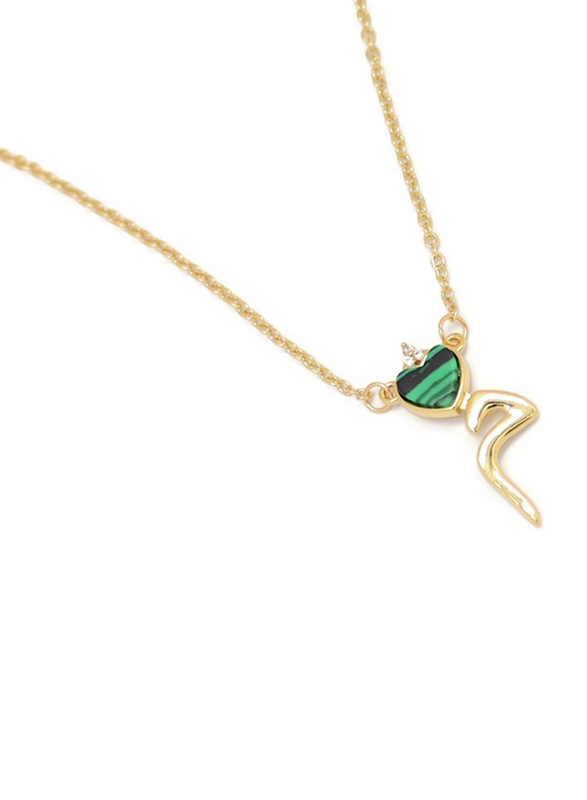 Florence Collection Gold Plated Copper Necklace for Women, with Heart and Arabic Letter M Pendant, Green/Gold