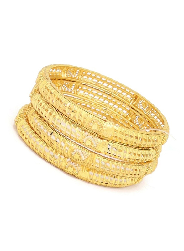 Florence Collection 4-Pieces Gold Plated Copper Heart Net Bangle Bracelet for Women, White/Gold