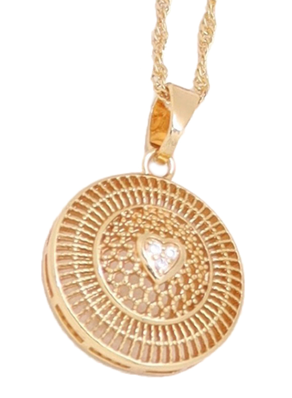 Florence Collection Gold Plated Copper Circle of Love Pendant Necklace for Women, with Cubic Zirconia Stone, Gold/White