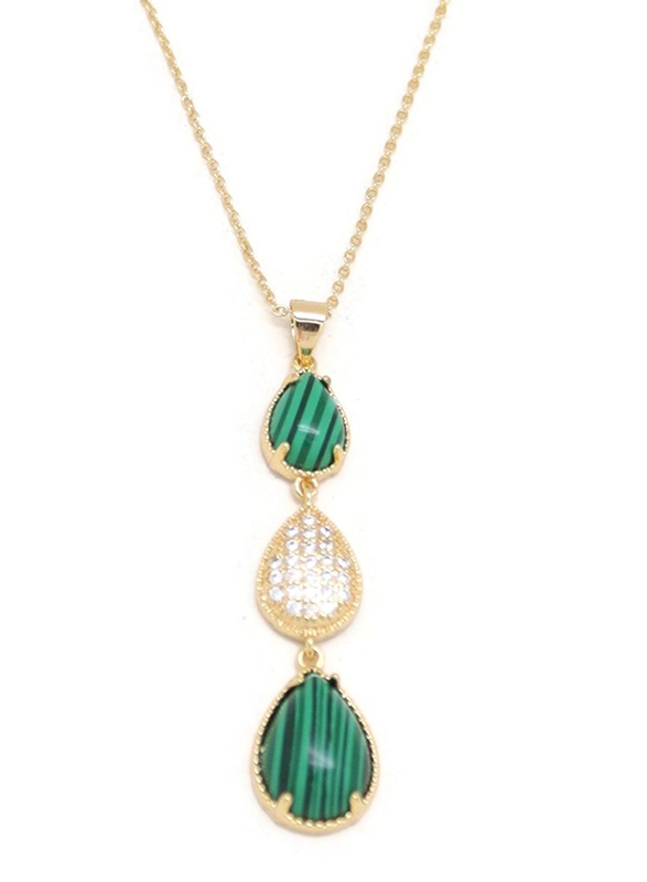 Florence Collection 2-Piece Gold Plated Emerald Trio Teardrop Necklace and Earrings Jewellery Set for Women, with Cubic Zirconia Stone, Green/Gold