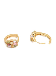Florence Collection Gold Plated Copper Six Ellipse Shape Crystal Huggie Clip Earrings for Women, with Multi Stones, Red/Green/Pink/Gold