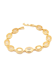 Florence Collection 18K Gold Link Bracelet for Women with Embossing's Cubic White Stone Fillings and Netted Geometric Design, Gold