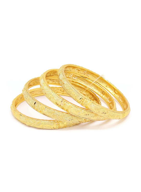 Florence Collection 4-Pieces Gold Plated Copper Teardrop Design Bangle Bracelet for Women, Yellow Gold
