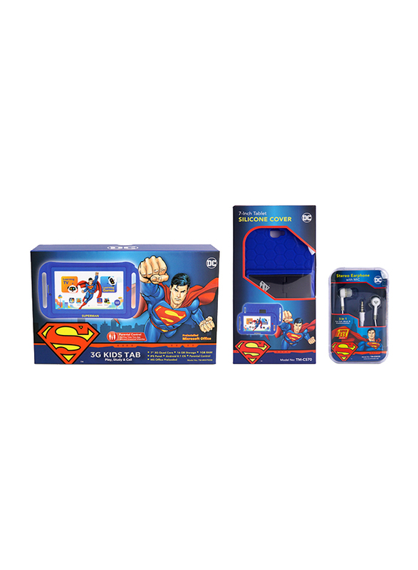 Touchmate Superman 16GB Blue 7-inch Kids Tablet, Quad Core 1.3GHz, 1GB RAM, 3G, with Silicone Cover Bundle and Headphones